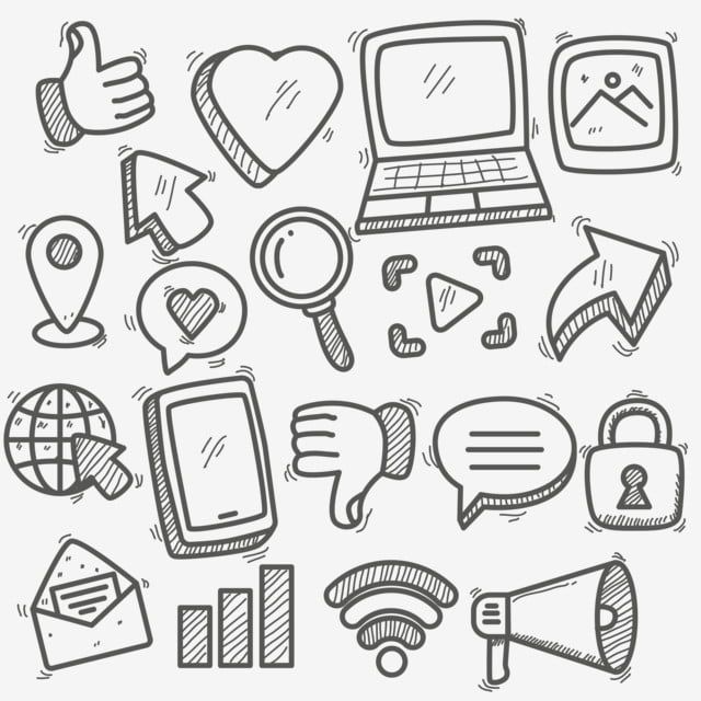 Set Of Social Media Doodle Elements In Hand Drawn Style, Hand Drawing, Social Media Drawing, Doodle Drawing PNG and Vector with Transparent Background for Free Download