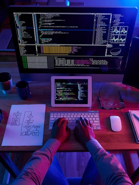 Free Photo | Top view of unrecognizable hacker performing cyberattack at night