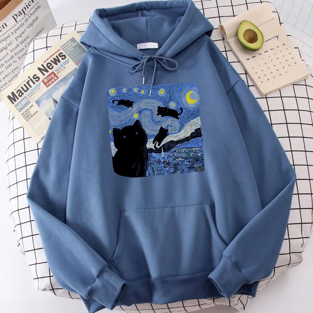 Sweat à Capuche Chat Van Gogh – Gris foncé / XXL
