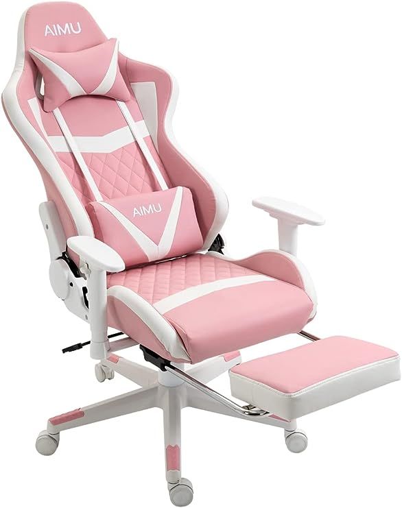 AIMU Gaming Chairs Ergonomic Office Chair Video Game Chairs with Footrest High Back Computer Chair Headrest and Lumbar Support Reclining Racing Chair Desk Chair for Men Women (Pink and White)