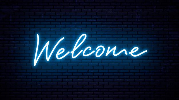 Premium Vector | Welcome – ready inscription template for neon signboard.  glowing text on wall background.